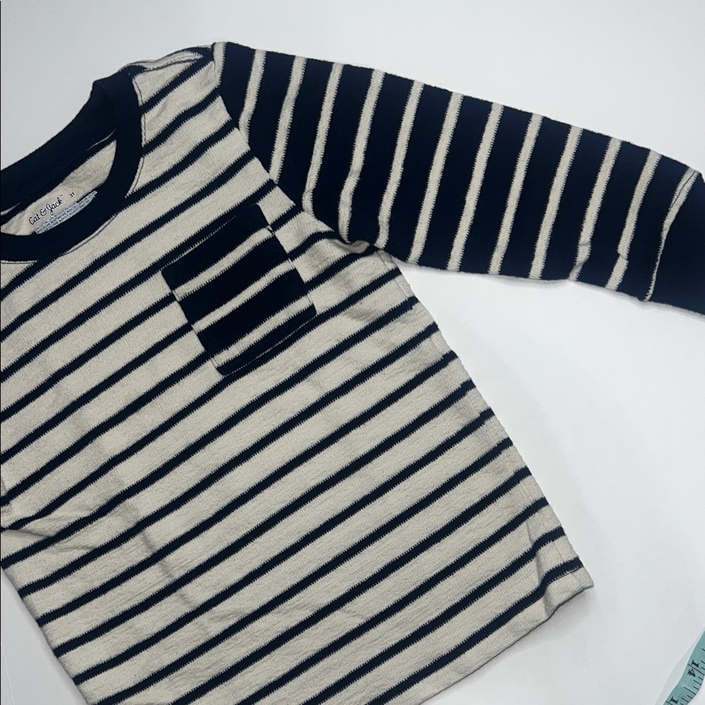 Cat & Jack Navy and White Striped Long Sleeve Tee - Picture 4 of 7